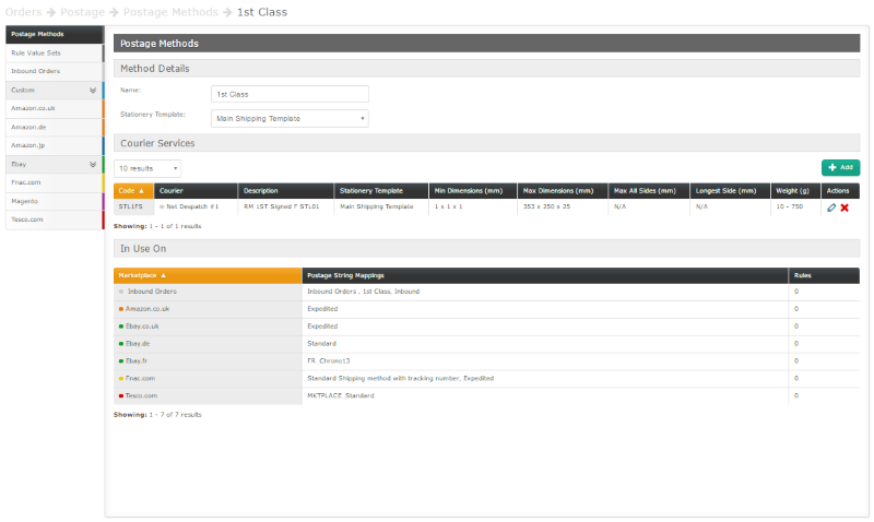 Marketplace postage rule software